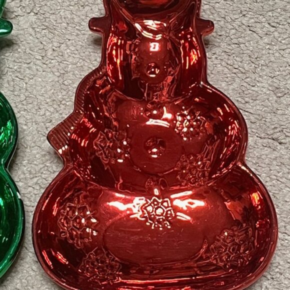 VTG Red & Green Decorative Snowman Holiday Candy Treat Plates Dishes Set of Two - Picture 4 of 16